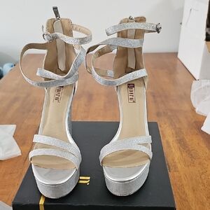 Silver Platform Heels with Chunky Heel